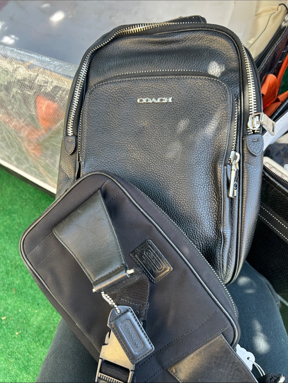 COACH Men's Black Leather Crossbody Sling Bag bundle (2)